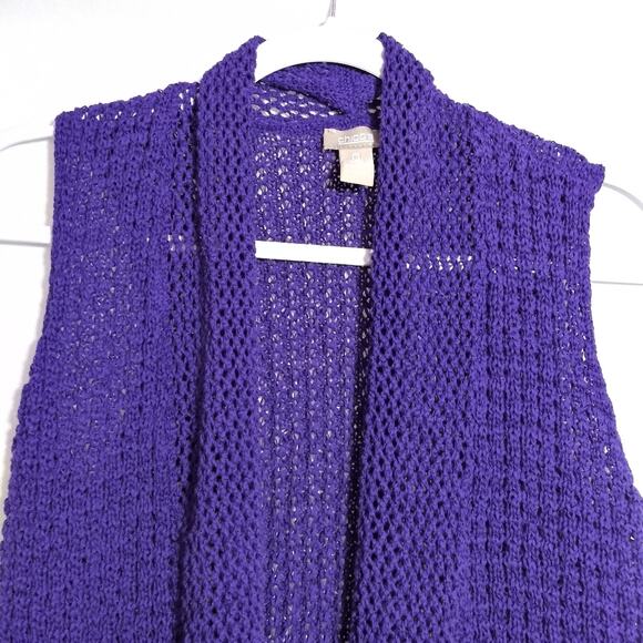 Chico's Purple Open Knit Open Front Sleeveless Cardigan Boho Size Small - Picture 3 of 4